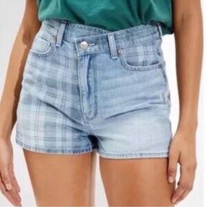 American Eagle Denim Highest Rise Mom shorts Plaid Size 8